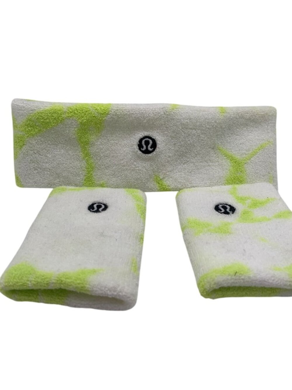 Lululemon White & Neon Yellow Tie-Dye Sweatband & Wristband Set
